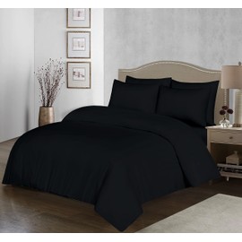 My Home Store Microfiber Duvet Cover Set Super Soft Easy Care Non Iron Bedding Sets (Black, Single)