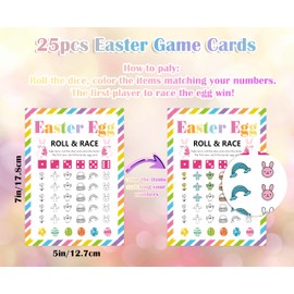 NZSXU Easter Roll and Race Dice Game, Easter Games for Family, Easter Gifts for Easter Basket Stuffers, Holiday Classroom Games Activity Supplies, Easter Party Games for Large Groups - 25 Players, 01