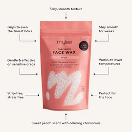 Mylee Precision Face Wax 250ml – Precise Hair Removal of Short & Fine Hair, For Sensitive & Delicate Areas: Upper Lip, Eyebrows, Chin, Soothing Chamomile Extract, Up to 4 Weeks Hair-free, Peach Scent