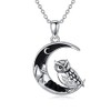 Shusukue Bat/Spider/Wolf/Cat/Fox/Owl/Sun Crescent Moon Chain 925 Sterling Silver, Bat Moon