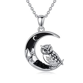 Shusukue Bat/Spider/Wolf/Cat/Fox/Owl/Sun Crescent Moon Chain 925 Sterling Silver, Bat Moon Cat Necklace Black Women's Gothic Pendant Jewellery Gifts for Women Girls, Sterling Silver, Cubic Zirconia