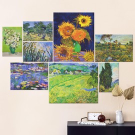 AtawLege 8 Pcs Art Acoustic Panels, Self-adhesive Impressionist Paintings Style Nature Soundproof Wall Panels, Art Decor Sound Absorbing Panel, Acoustic Treatment for Studio, Home, Office