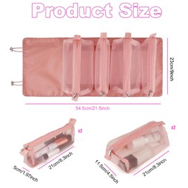 Reise Kosmetiktasche, Kulturtasche Damen, Make Up Organizer Tasche, Make Up Tasche, Tragbare Kulturtasche, Reise Kulturbeutel mit 4 Fächern, Faltbare Kosmetiktasche Reise für Damen und Mädchen, Rosa