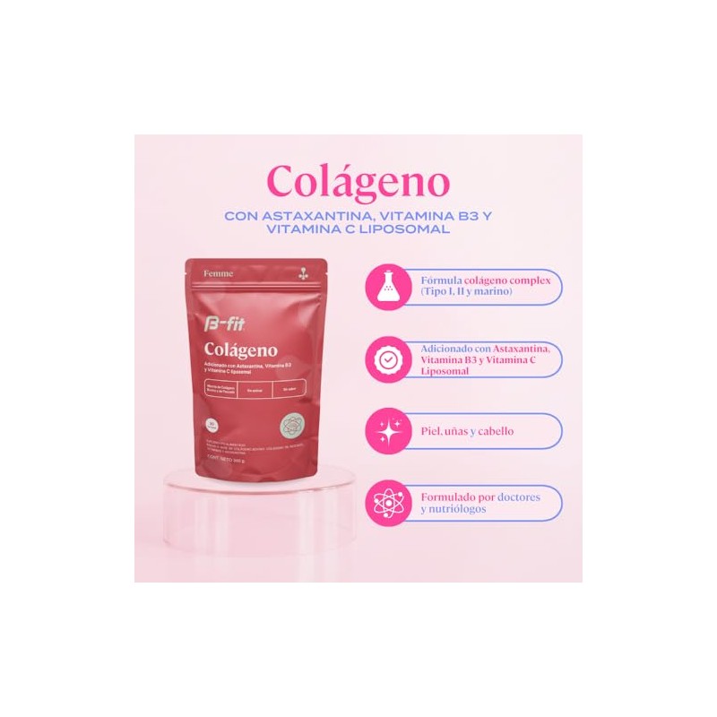 Fit Colágeno Astaxantina Vitamina Liposomal Porciones 360g Polvo Azúcar Sabor