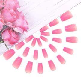 Brishow False Nails Pink Press On Nails French Short Nails for Gluing Artificial 24 Pieces for Women and Girls