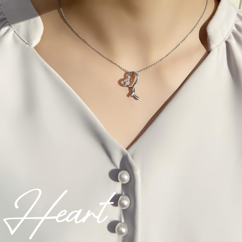 Miwahouseki 925 Silver Heart Motif Cubic Zirconia Azuki Chain Necklace,