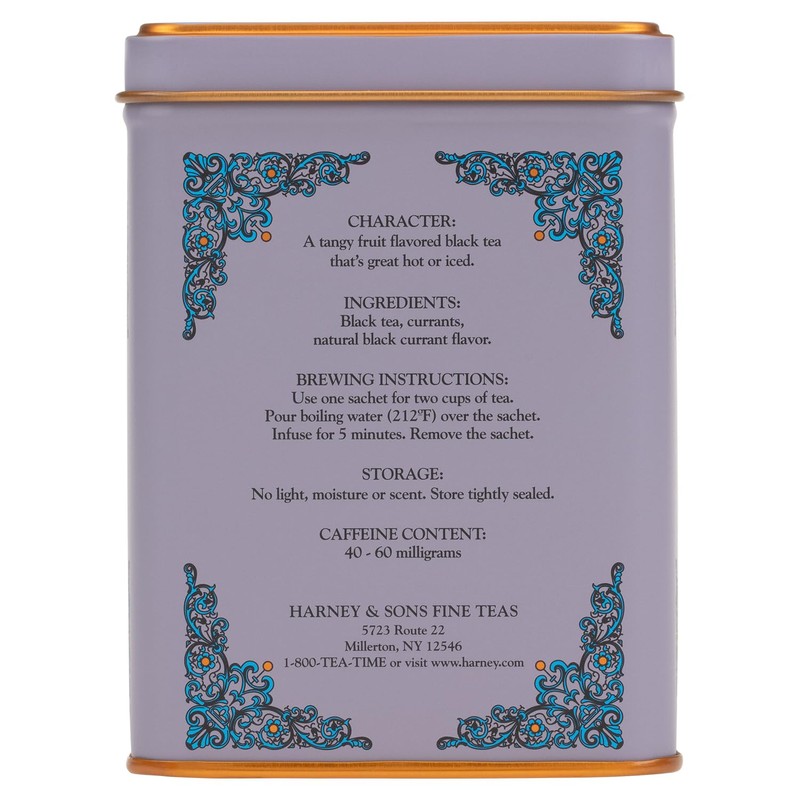 Harney & Sons Caffeinated Tea Tin Sachets, Black Currant, 20