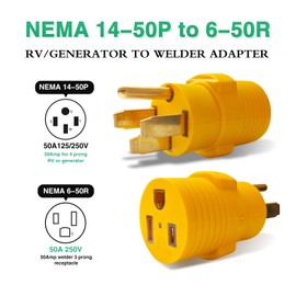 WISUGASO NEMA 14-50P to 6-50R Welder Compact Adapter Cord, 50 Amp 4 Prong RV Generator Male Plug to 3 Prong, Heavy Duty 14-50 Male to 6-50 Female Power Adapter