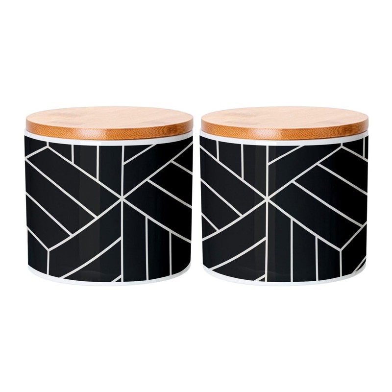 Fabulous Ceramic Jar with Lid Bamboo - Geometric Cube Pattern