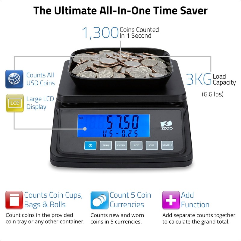 ZZap MS10 Coin Counting Scale - Money Cash Currency Weighing