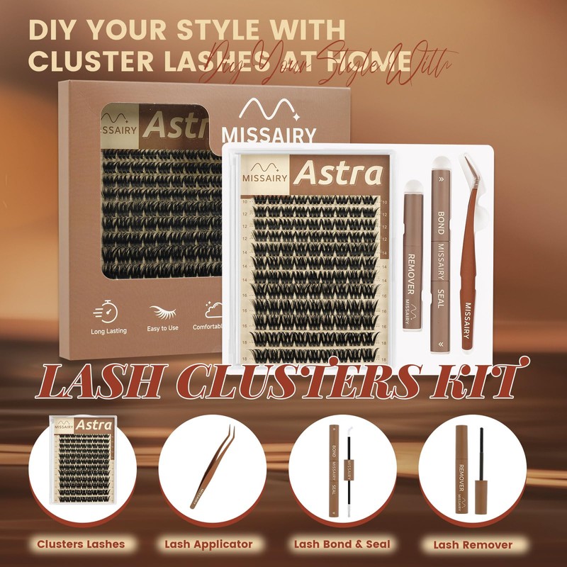 Astra Lash Clusters Kit, D Curly 10-18mm Wispy Individual Lashes