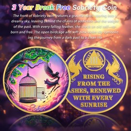 Break Free 3 Year Sobriety Coin - Rising from The Ashes Phoenix 3 Year AA Coins - Recovery Addiction Fairy NA AA Chips and Medallions - 1-10 Prime Living Clean Alcoholics Anonymous Gifts for Men Women