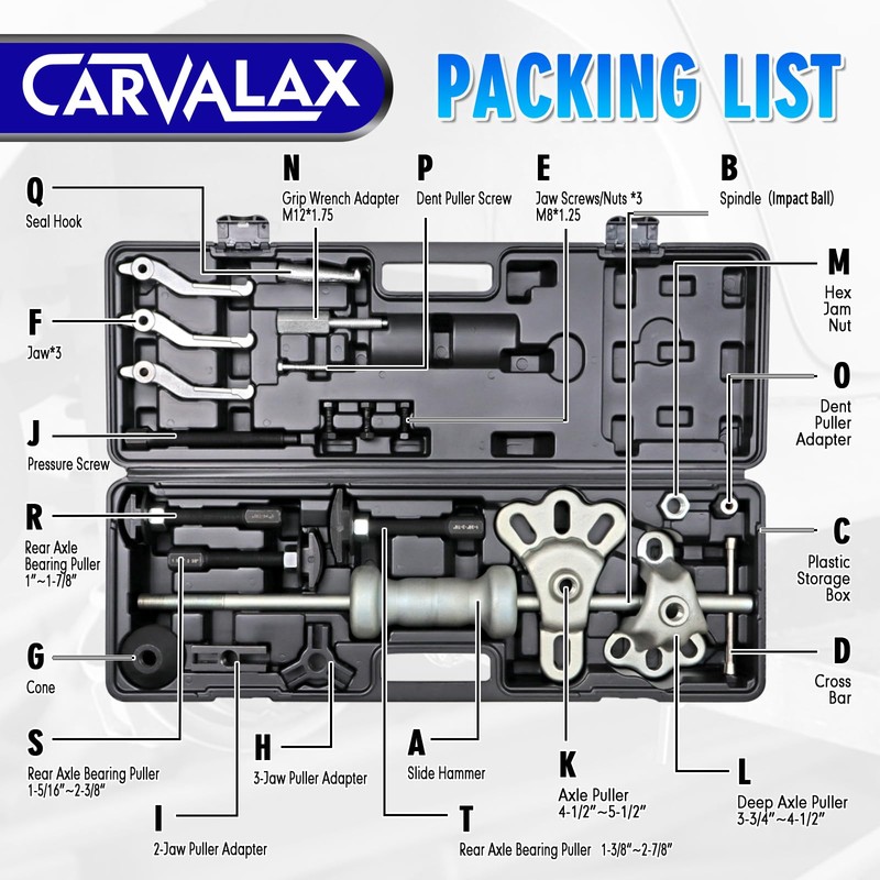 CARVALAX 12-Way Slide Hammer Puller Set, Front Wheel Hub Bearing
