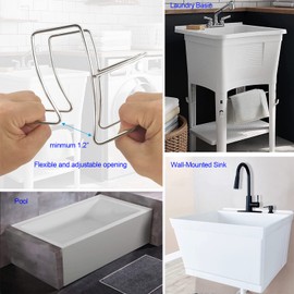 304 Stainless Steel Washer Drain Hose Holder, Adjustable Clamp Hook, Fits All Tub Hose