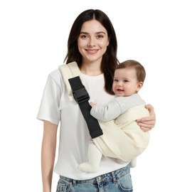MISSWISDOM Baby Sling Carrier, Toddler Carrier Sling with Double Safety Buckle and Adjustable Shoulder Strap(7-30lbs), Baby Carriers One Size Fits All, Beige