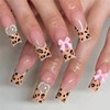 NICENEEDED 24 Pcs Long Square Press On Nails, French Leopard