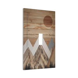 Wooden Planks Mosaic Snow Mountain Sun Decorative Light Switch Cover 1 Gang Single Toggle Device Electrical Faceplate Switchplates Decorator Outlet Wall Plate for Farmhouse Home Decor
