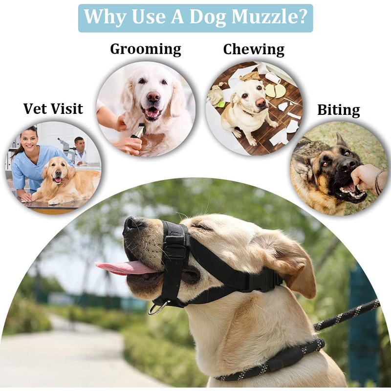 Voarge Dog Muzzle, Nylon Soft Dog Muzzle, Prevent Biting Barking,