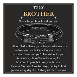 EYQV Brother Gifts, Leather Bracelet Brother Gifts for Men Boys, Unique Boys Gifts for Brother Birthday Christmas Graduation, Brother Gifts from Sister