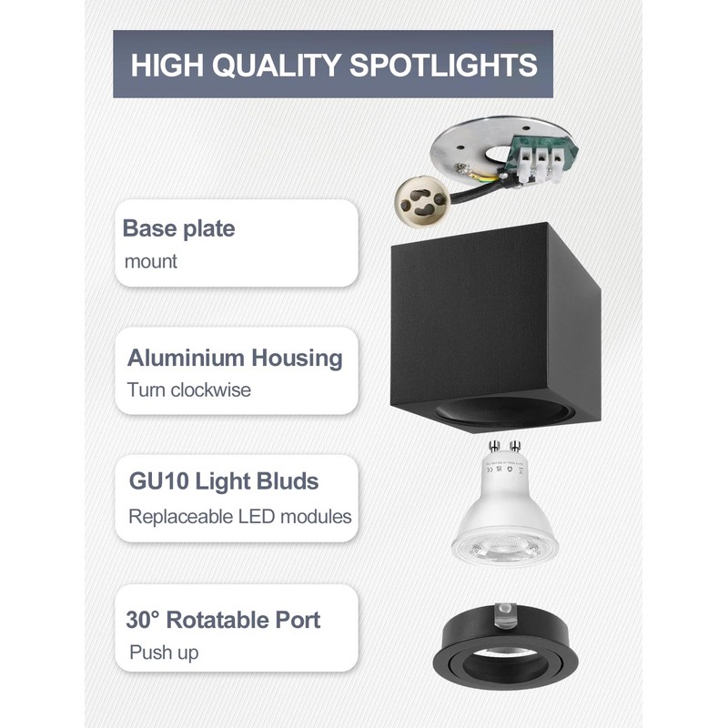YindaLux Surface-Mounted Spotlight Black - Ceiling Spotlights LED 30° Swivelling