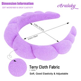 Araluky Women Spa Headband for Washing Face Makeup Headband Puffy Sponge Headbands Skincare Headbands for Women Girls Terry Cloth Headband for Skincare Makeup Removal Shower Hair Accessories (Purple)