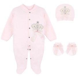 Lilax Baby Girl Jewels Crown Layette 3 Piece Gift Set 0-3 Months Pink Crown