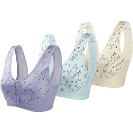 DSXH 3PCS Front Button Wireless Bra Front Fastening Bras Plus Size,front Clasp Wireless Cotton Vest Bra for the Elderly (3 colors, 44/100)