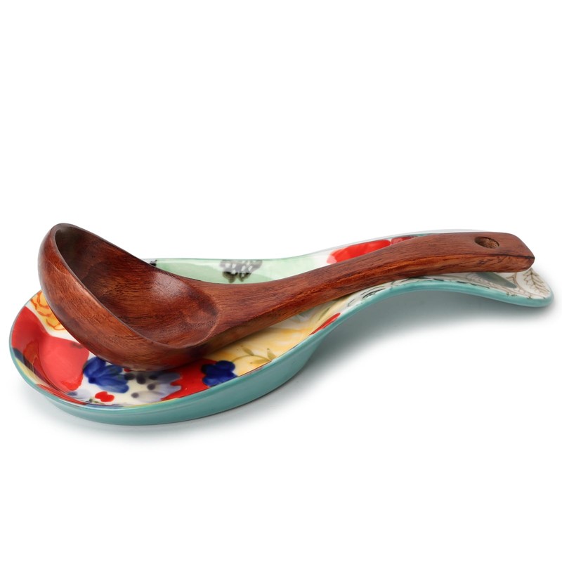 Colorful Hand Painted Spoon Rest Ceramic Large Spoon Holder for
