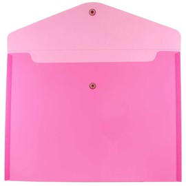 JAM PAPER Plastic Envelopes with Snap Closure - Letter Booklet - 247.6 x 330.2 mm (9 3/4" x 13") - Fuchsia Pink - 12/Pack
