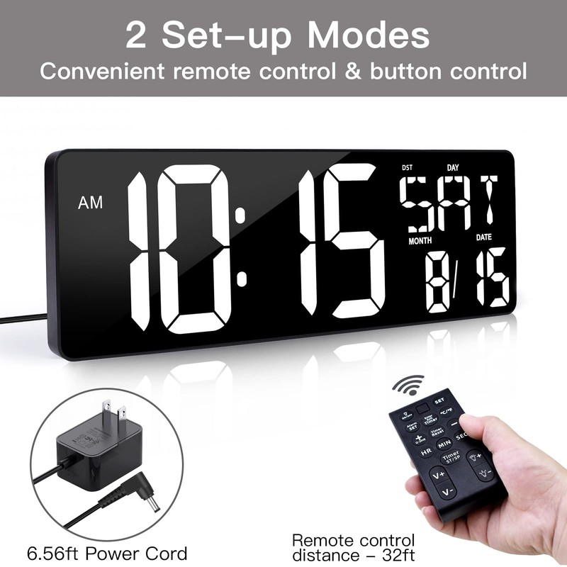 XREXS Large Digital Wall Clock with Remote Control, 16.5 Inch