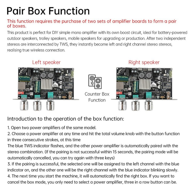 Peakloong -1001U DC 9-24V Audio Power Amplifier Module BT 100W