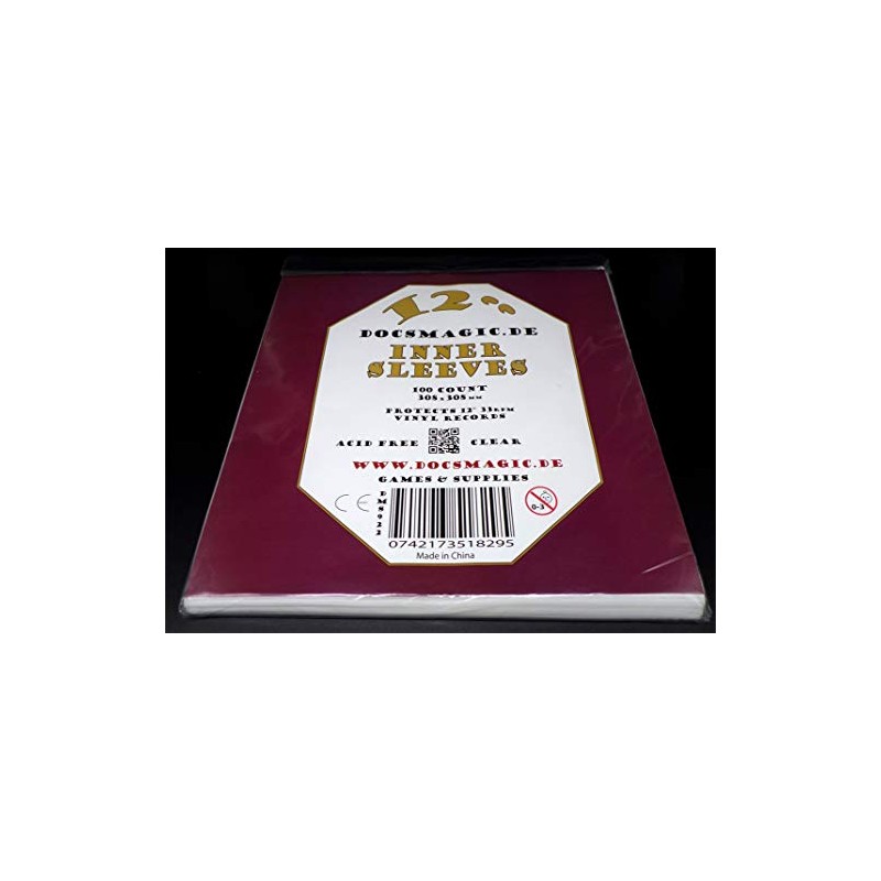 docsmagic.de 100 Inner Sleeves for 12" 33rpm Vinyl Records Clear