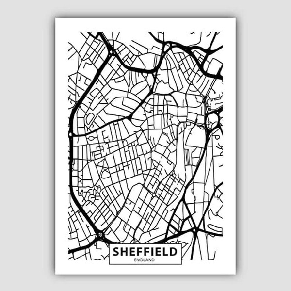 Artze Wall Art Sheffield City Street Map Print, A2 Size