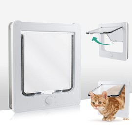 PETLESO Cat Door for Interior Door, Safety Small Pet Door for Interior Exterior Doors Wall with 4 Locks Way, Magnetic Closure Thin Door for Cats Doggie, White