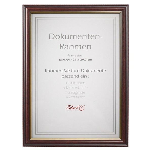 Ideal 10 Document Picture Frames in Mahogany 21 x 29.7 DIN A4 Certificate Picture Photo Frame