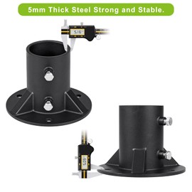 Insaga Chain Link Fence Pole Floor Flange, 2.5" Base Flange, Heavy Solid Fence Post Concrete Mount for Holding The Fence/Mailbox/Flag Round Posts(OD 2-3/8''), Bolts/Side Screws are Included, 1Piece