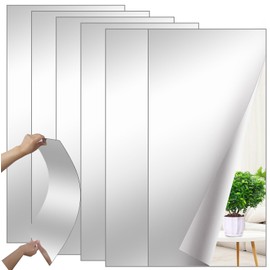 LECEHIVO 6 Pcs Home Gym Mirrors 12" x 24" Self Adhesive Large Shatterproof Frameless Wall Mounted Mirror 2 mm Thick Acrylic Door Closet Mirror for Workout Bedroom Decor Supplies