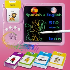 HALCONTORNO Drawing Writing Tablet for Toddlers - English German Flash Cards for Kids 3-12, Sensory Toys for Autistic Children, 510 Sight Words, Travel Activities for 4 Year Old Girl Boy (Pink)