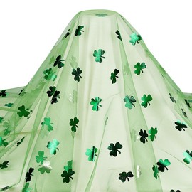 MAYJOYDIY 3 m Foil Covers Organza Mesh Fabric 150 cm Wide Lime Green Tulle Fabric Sparkling Lucky Clover Organza Fabric Tulle for St Patrick's Day Party DIY Crafts Gift Wrap Making