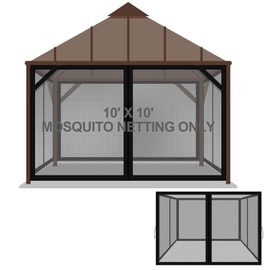 Tatuo Universal Replacement Mosquito Netting for Patio Gazebo Mosquito Net Camping 4 Panel Mosquito Net Gazebo Canopy Replacement Patio Mosquito Netting with Zipper for Porch (Black,10x10 ft)