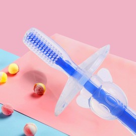 Baby Silicone Brush– Gentle Gum Care, Food-Grade Silicone, Safety Shield, 0-6 Months – Green, Pink, Yellow, Blue (1 Piece) (Pink)