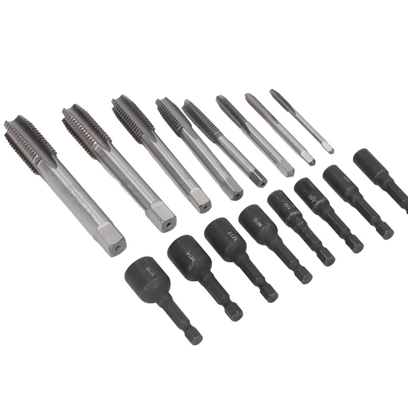 16Pcs Tap Socket Set Machine Lengthened Tapping Chuck 1/4in Hex