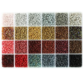 VOOMOLOVE 8/0 Glass Seed Beads About 7200pcs 24 Colors 3mm Loose Seed Beads Kit Bracelet Making Beads with 24-Grid Plastic Storage Box for Jewelry Making
