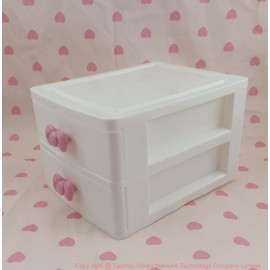 Cute White Bowknot Makeup Organizer,Multilayer-Drawer Mini Desktop Organizer Storage Box,Bathroom,Vanity,Gift for Girls Women kid Teen (Two Drawers (7.06 x 5.22 x 4.17 inches) & White)