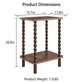 Funecy 2-Tier End Table,Vintage Side Table,Solid Wood Bedside Table with Storage Rack,for Living Rooms, bedrooms, and Narrow Spaces (Rustic Brown)