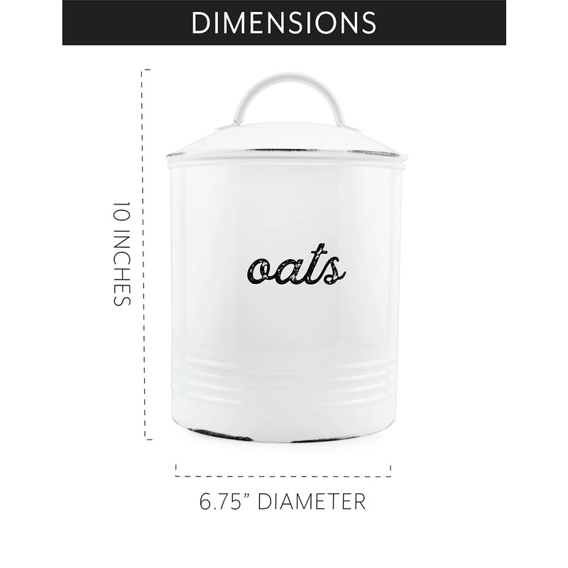 AuldHome Design Farmhouse Enamelware Oatmeal Canister (White); Rustic Distressed Style