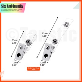 Tanstic 50Pcs Metal Badge Clips with Clear PVC Straps, Name Tag Clips, Double Hole ID Badge Clip, ID Card Clip for ID Cards, Badge Holders, Name Tags