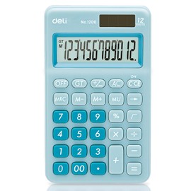 Deli Standard Function Basic Calculator, 12 Digit Desktop Calculator with Large LCD Display, Solar Battery Dual Power Office Calculators, Blue