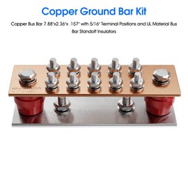 Wall Mounted Ground Bar Kit-Copper Bus Bar 7.88"x2.36"x .157" with 5/16" Terminal Positions and UL Material BusBar Insulator Posts (5/16'' Classic)