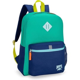 Roots Kids Lightweight Backpack — Made from 100% Recycled Fabrics with Rain Flap, Bottle Pocket, Reflective Accent, and Back Padding — 22.5 litres, Green & Navy